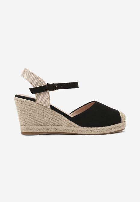 Czarne Sandały na Koturnie w Stylu Espadryli Ozdobione Plecionką Iladira 4