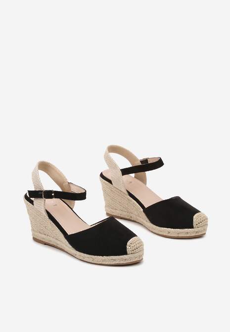 Czarne Sandały na Koturnie w Stylu Espadryli Ozdobione Plecionką Iladira 5