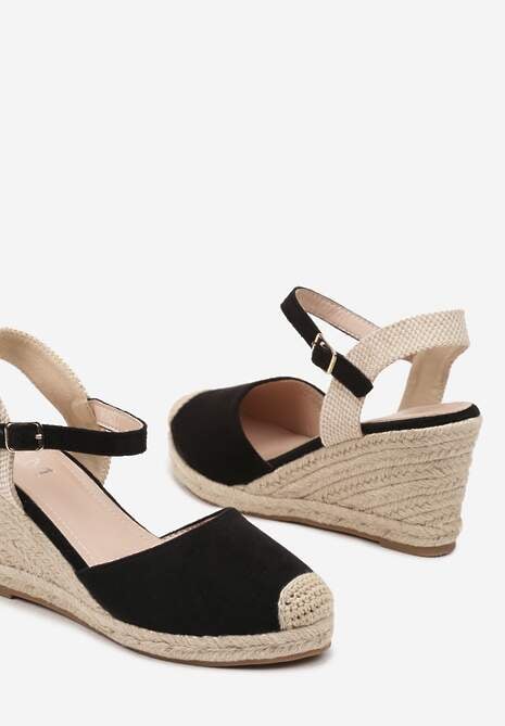 Czarne Sandały na Koturnie w Stylu Espadryli Ozdobione Plecionką Iladira 6