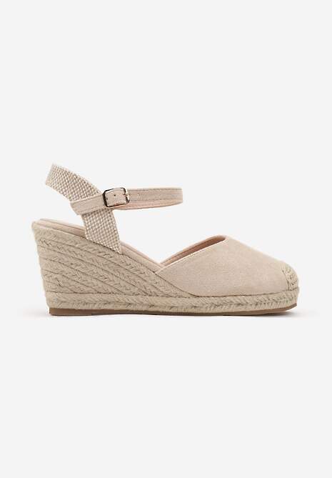 Beżowe Sandały na Koturnie w Stylu Espadryli Ozdobione Plecionką Iladira 4