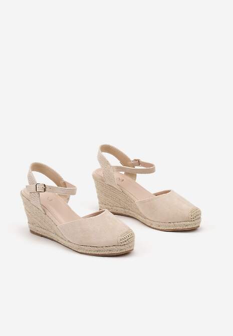 Beżowe Sandały na Koturnie w Stylu Espadryli Ozdobione Plecionką Iladira 5