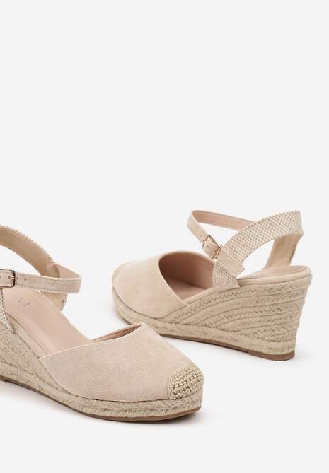 Beżowe Sandały na Koturnie w Stylu Espadryli Ozdobione Plecionką Iladira 6