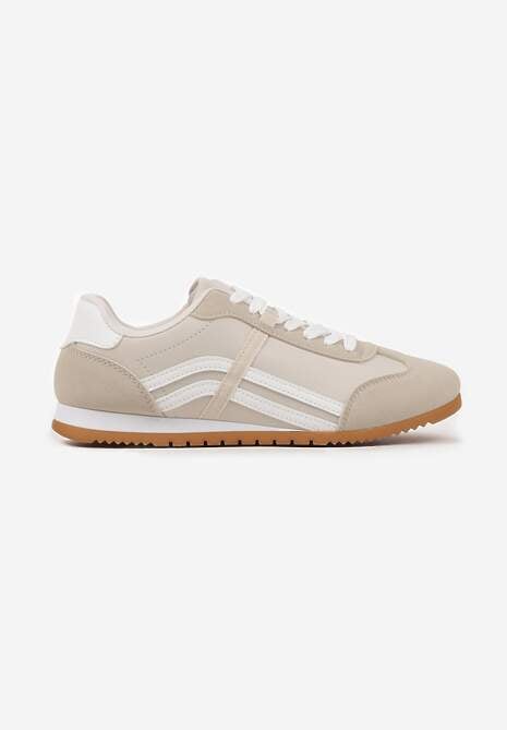 Beżowe Sneakersy Klasyczne Tenisówki Zdobione Przeszyciami Ellexia 4