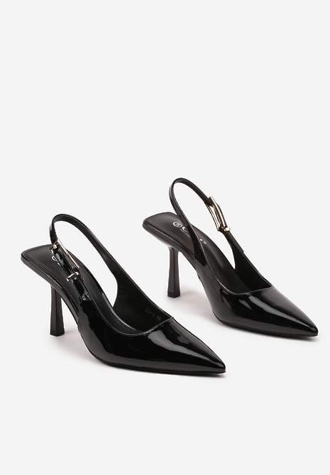 Czarne Lakierowane Czółenka na Kaczuszce Slingback Silvesa 5