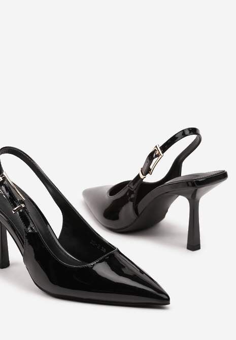 Czarne Lakierowane Czółenka na Kaczuszce Slingback Silvesa 6