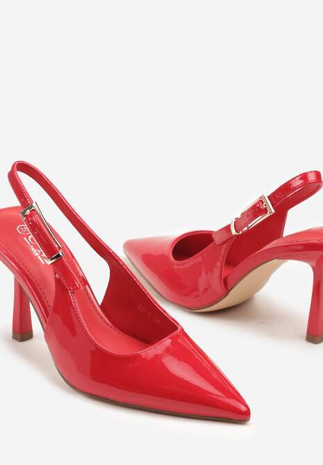 Czerwone Lakierowane Czółenka na Kaczuszce Slingback Silvesa 6