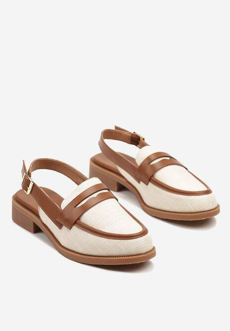 Brązowo-Beżowe Sandały Typu Slingback Ozdobione Paskiem Foniel 5