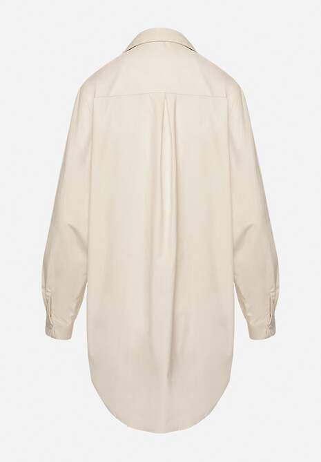 Beżowa Bawełniana Długa Koszula z Regulacją przy Rękawach Dorivelle 7
