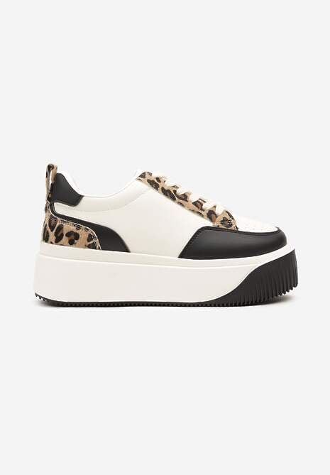 Biało-Czarne Sneakersy na Platformie z Motywem Panterki Fonavia 4