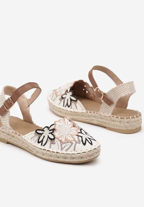 Beżowo-Brązowe Sandały w Stylu Espadryli z Plecionką i Haftem Lealisse 6