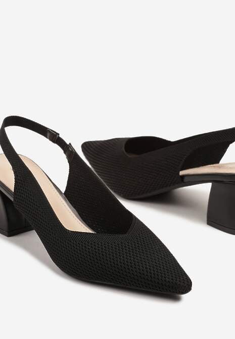 Czarne Czółenka na Słupku Typu Slingback Fonnaria 6