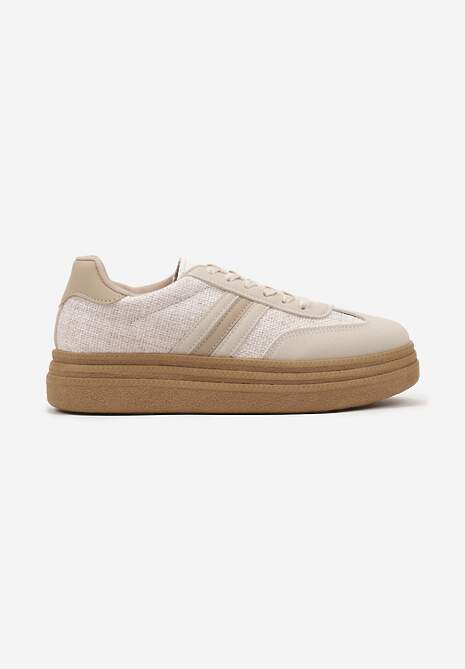 Ciemnobeżowe Sneakersy Kultowe Tenisówki na Grubej Podeszwie Gonelis 4