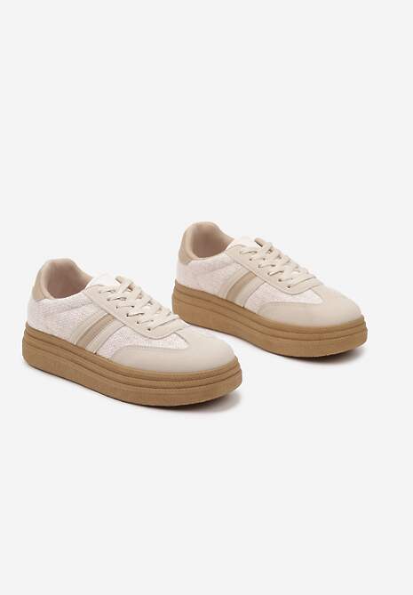 Ciemnobeżowe Sneakersy Kultowe Tenisówki na Grubej Podeszwie Gonelis 5