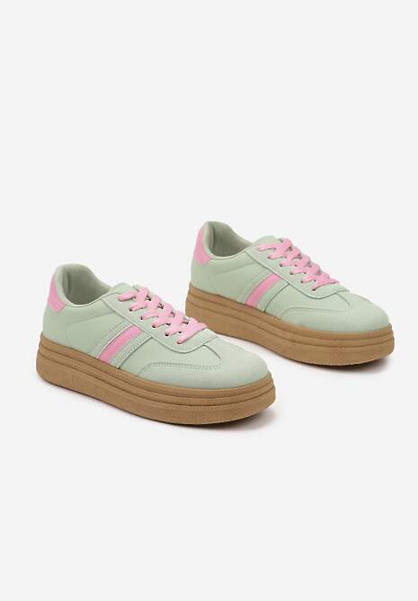 Jasnozielone Sneakersy Kultowe Tenisówki na Grubej Podeszwie Gonelis 5