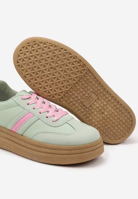 Jasnozielone Sneakersy Kultowe Tenisówki na Grubej Podeszwie Gonelis 6