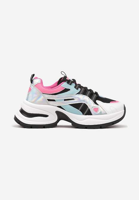 Czarno-Niebieskie Sneakersy na Platformie z Geometrycznym Motywem Nyramia 4