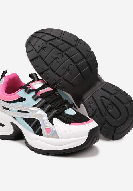 Czarno-Niebieskie Sneakersy na Platformie z Geometrycznym Motywem Nyramia 6