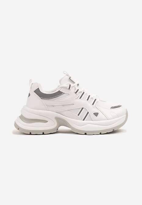 Białe Sneakersy na Platformie z Geometrycznym Motywem Nyramia 4
