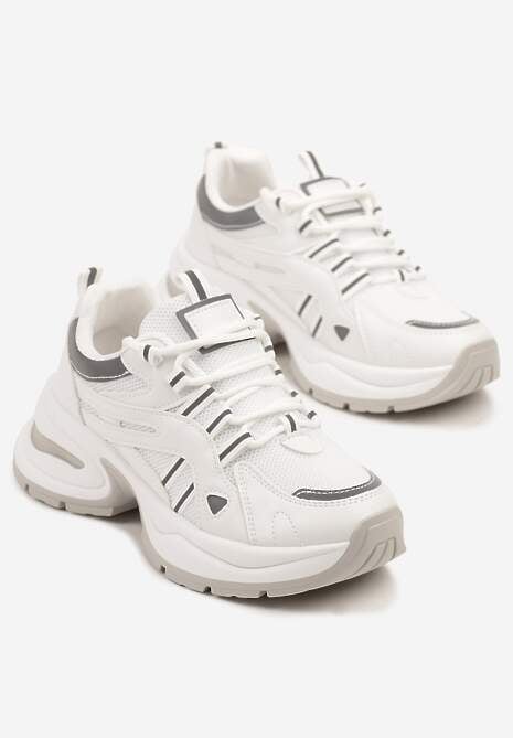 Białe Sneakersy na Platformie z Geometrycznym Motywem Nyramia 5