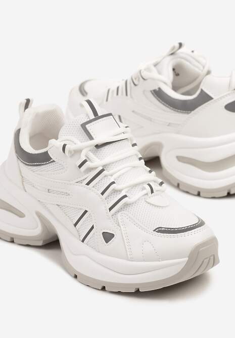 Białe Sneakersy na Platformie z Geometrycznym Motywem Nyramia 6