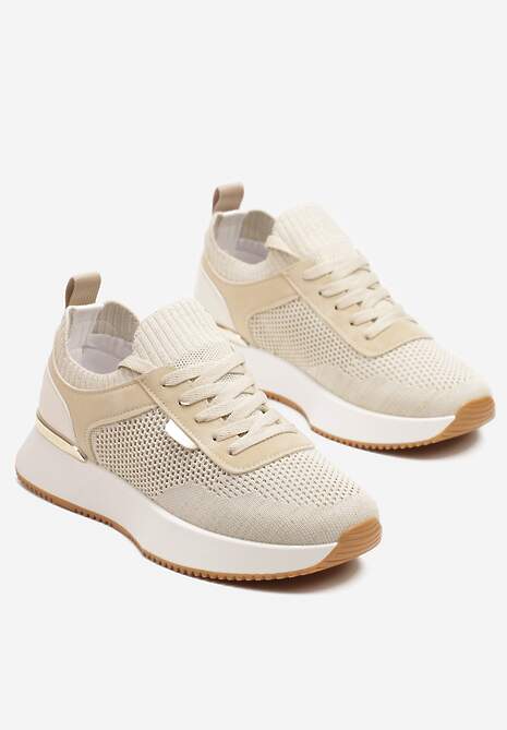 Beżowe Sneakersy z Siateczkową Cholewką Saramis 5