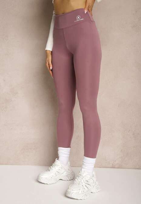 Fioletowe Legginsy High Waist z Gumką w Pasie Cloen 4