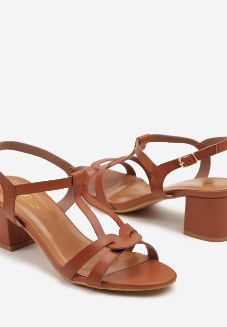 Brązowe Sandały na Obcasie Typu Słupek z Paskiem ze Sprzączką Alipssa 6