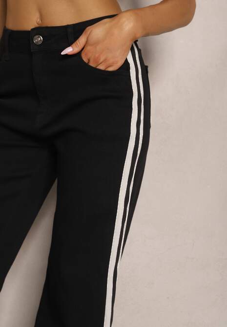 Czarne Jeansy High Waist o Szerokim Kroju z Ozdobnymi Lampasami Ulivira 5
