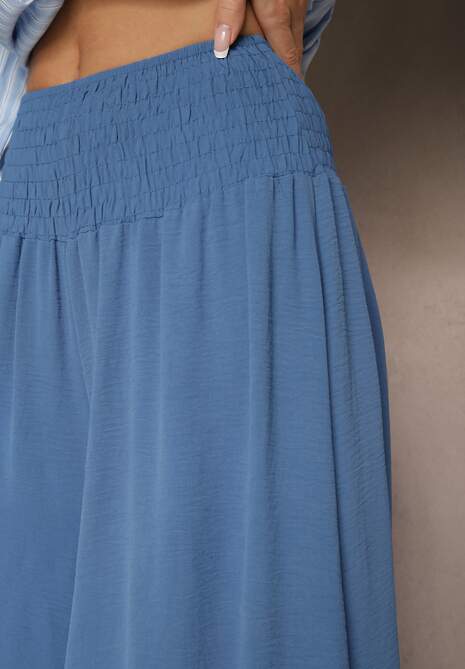 Niebieskie Spodnie Typu Kuloty High Waist o Szerokim Kroju z Marszczeniem Araliannis 5