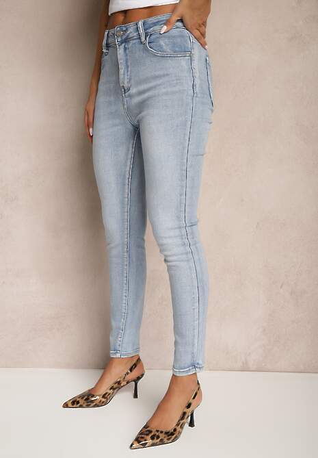 Niebieskie Jeansy Slim High Waist z Haftem na Tylnej Kieszeni Adinaria 4