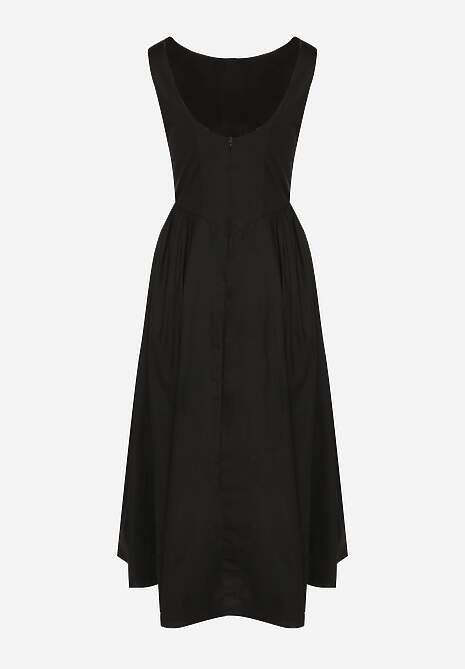 Czarna Rozkloszowana Sukienka Koktajlowa z Bawełny z Dekoltem Łódką i Kieszeniami Fanilra 7