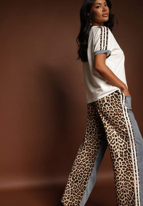 Biały Dresowy Komplet z Bawełny Spodnie i Bluzka z Panterką i Lampasami Eltebira 7