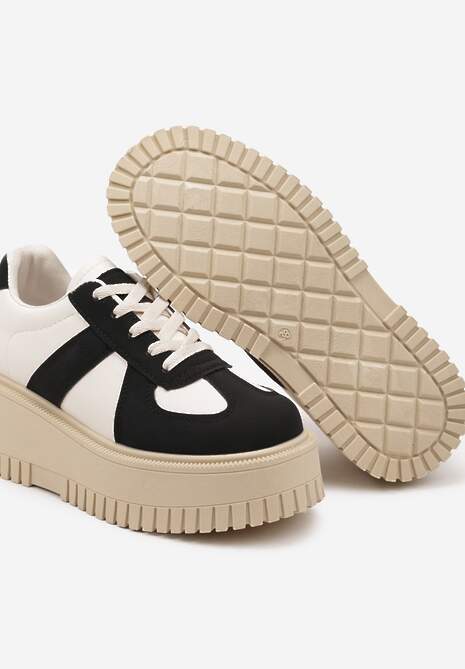 Czarno-Beżowe Sneakersy Typu Tenisówki na Żłobionej Platformie Lorreia 6
