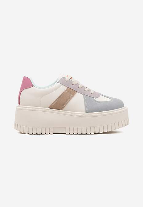 Beżowo-Niebieskie Sneakersy Typu Tenisówki na Żłobionej Platformie Lorreia 4