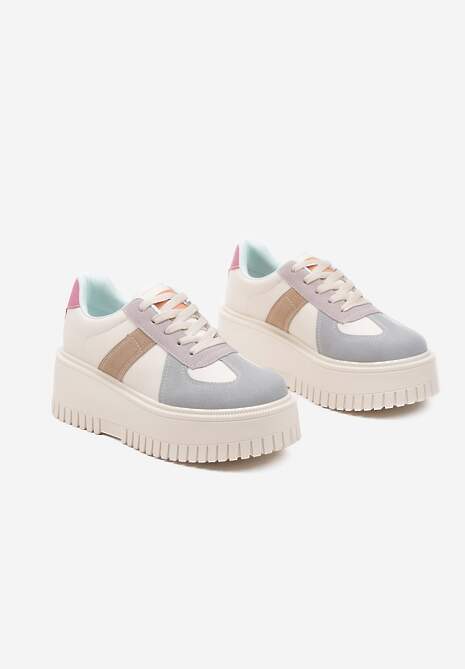 Beżowo-Niebieskie Sneakersy Typu Tenisówki na Żłobionej Platformie Lorreia 5