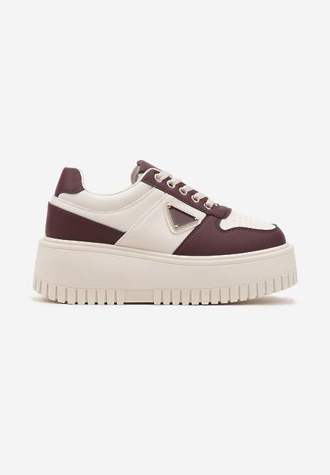 Beżowo-Bordowe Sneakersy na Platformie z Tłoczeniem Halinea 4
