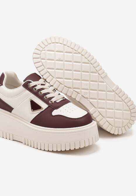 Beżowo-Bordowe Sneakersy na Platformie z Tłoczeniem Halinea 6