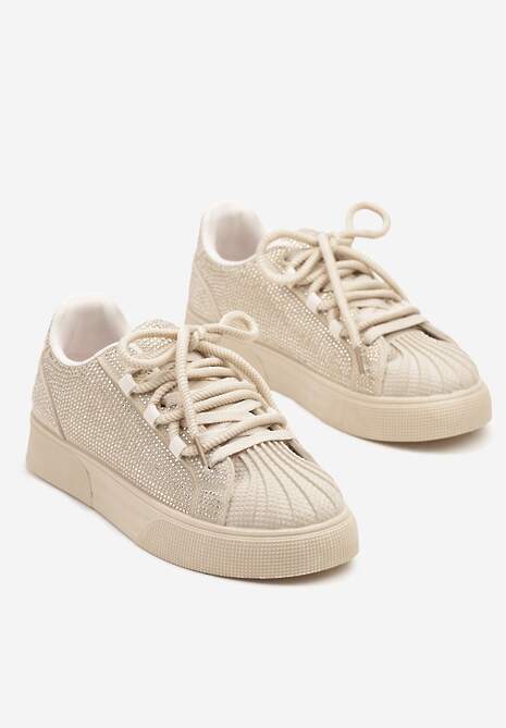 Beżowe Sneakersy z Ozdobnym Tłoczeniem i Cyrkoniami Dorreia 5