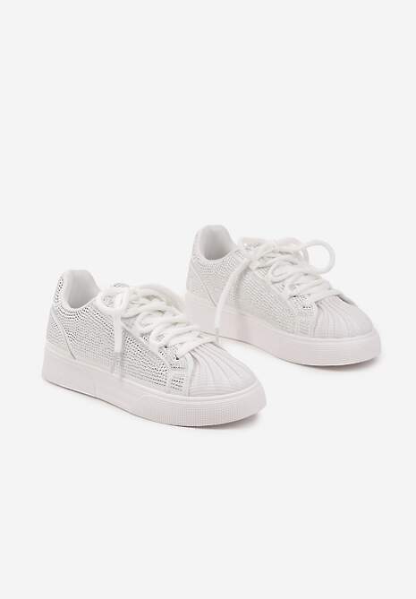 Białe Sneakersy z Ozdobnym Tłoczeniem i Cyrkoniami Dorreia 5