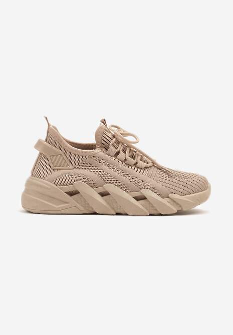 Ciemnobeżowe Sneakersy na Tłoczonej Platformie Tatilora 4