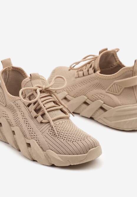 Ciemnobeżowe Sneakersy na Tłoczonej Platformie Tatilora 6