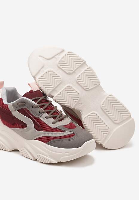 Bordowo-Beżowe Sneakersy na Tłoczonej Platformie z Geometrycznym Wzorem Fonetha 6