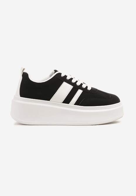 Czarne Sneakersy Klasyczne Tenisówki na Grubej Podeszwie z Koturnem Adessia 4
