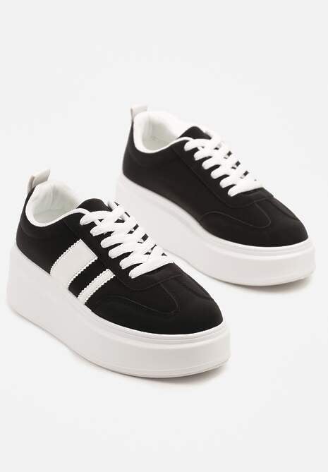 Czarne Sneakersy Klasyczne Tenisówki na Grubej Podeszwie z Koturnem Adessia 5