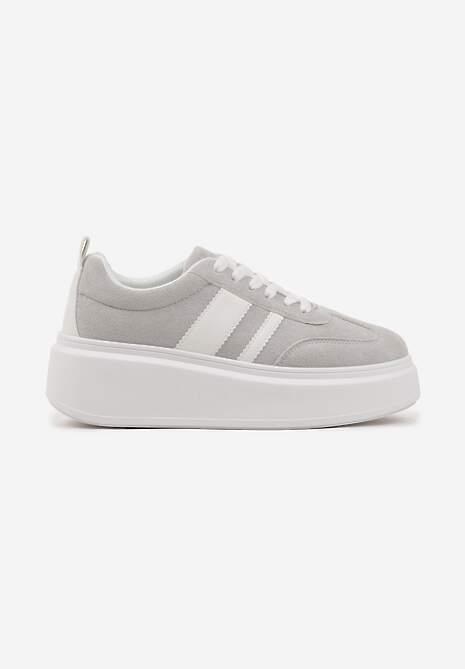 Szare Sneakersy Klasyczne Tenisówki na Grubej Podeszwie z Koturnem Adessia 4