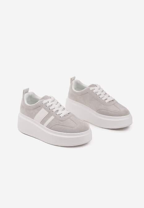 Szare Sneakersy Klasyczne Tenisówki na Grubej Podeszwie z Koturnem Adessia 5