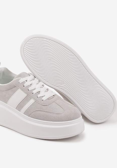 Szare Sneakersy Klasyczne Tenisówki na Grubej Podeszwie z Koturnem Adessia 6