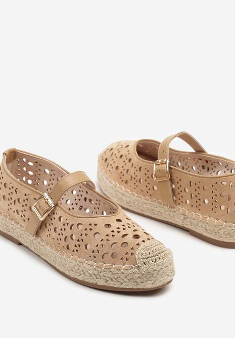 Brązowe Płaskie Espadryle z Plecionką i Ażurową Cholewką Aralithra 6