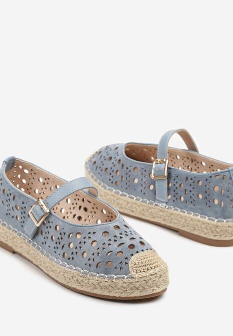 Niebieskie Płaskie Espadryle z Plecionką i Ażurową Cholewką Aralithra 6