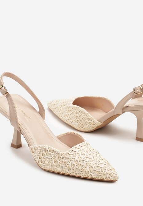 Beżowe Sandały na Szpilce Typu Slingback z Plecioną Cholewką Tatelana 6